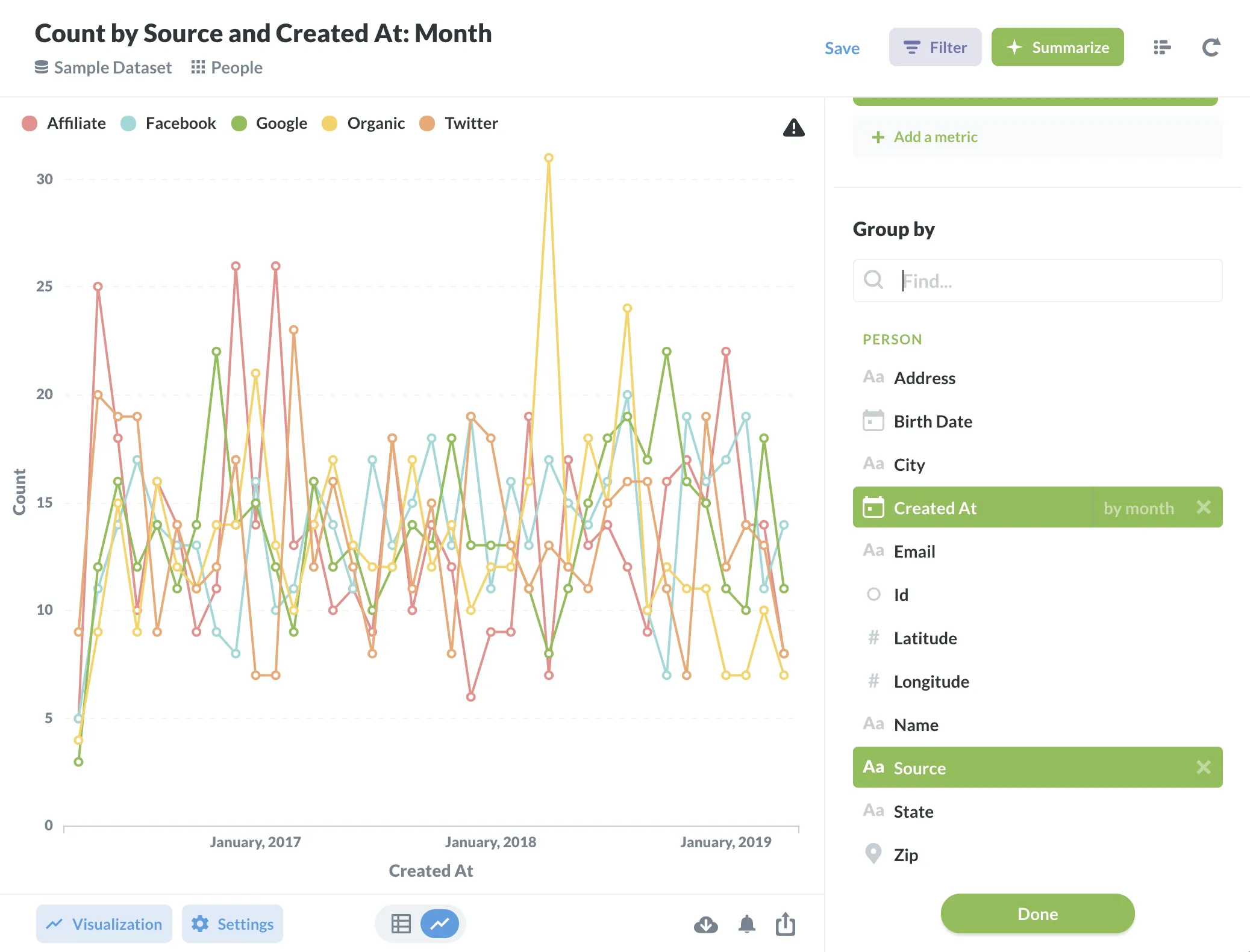 multi-series in the query builder