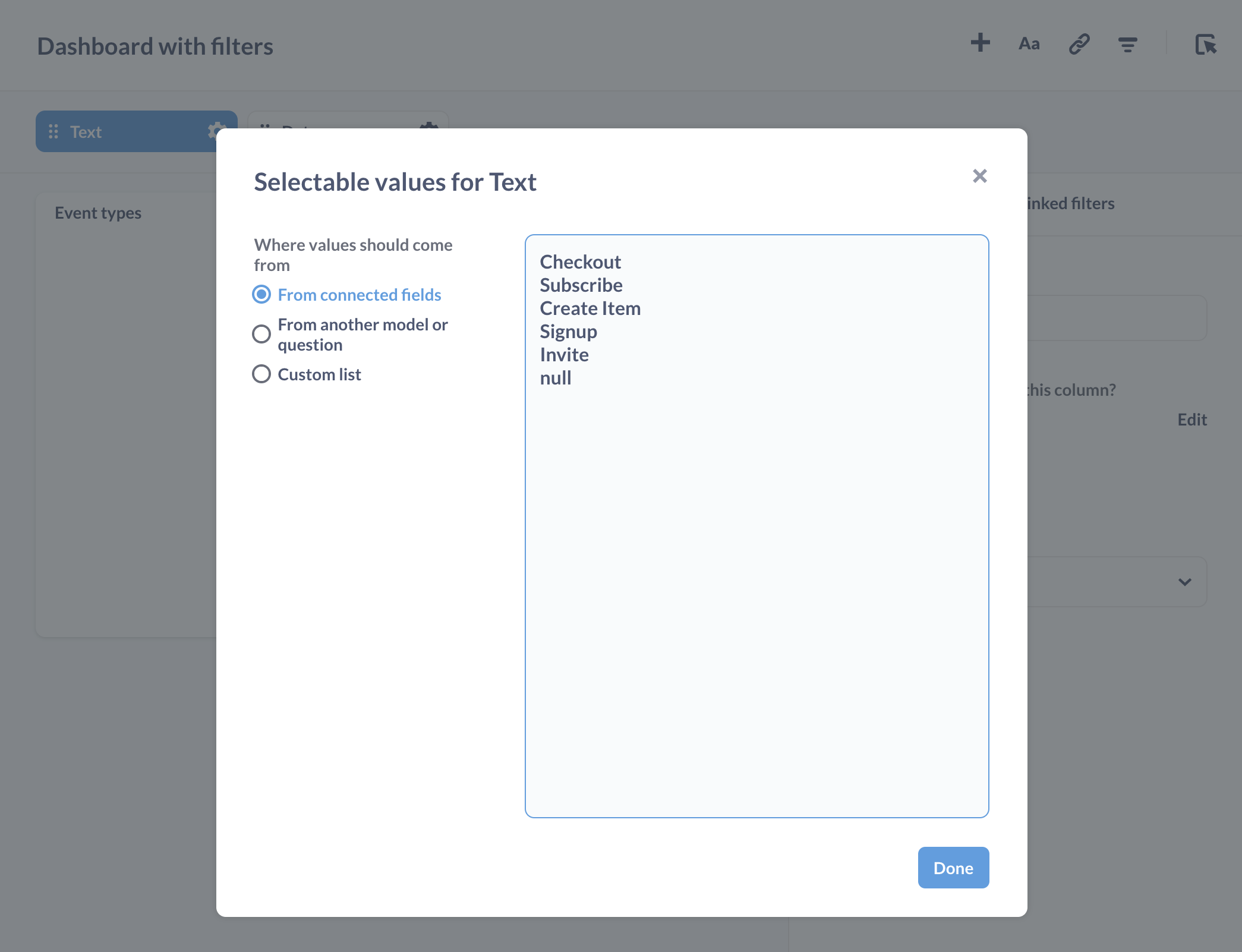 Selectable values
